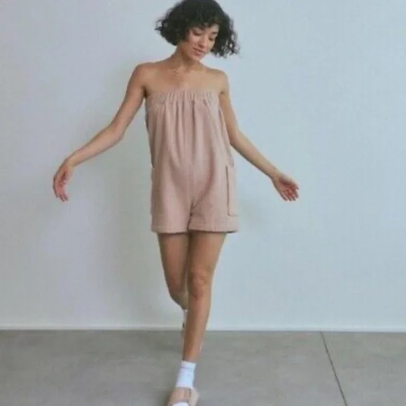 Lunya Terry Cotton Romper Tan XS/S - Picture 2 of 14